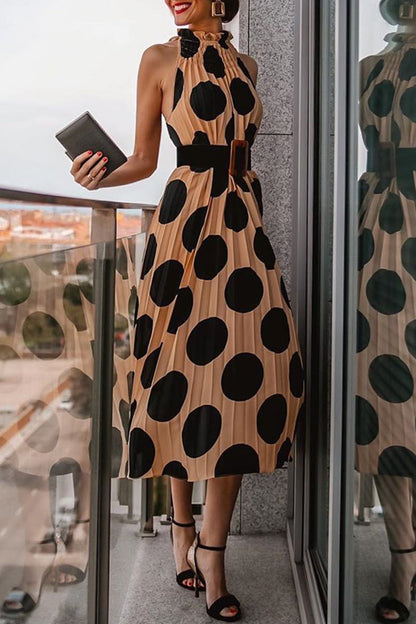 Elegant College Polka Dot Without Belt Halter A Line Dresses