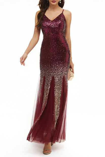 Sexy Formal Gradual Change Sequins V Neck Evening Dress Dresses