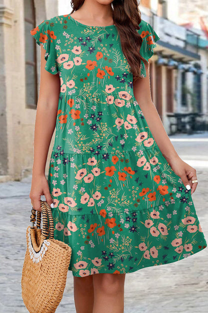 Elegant Floral Patchwork O Neck A Line Dresses