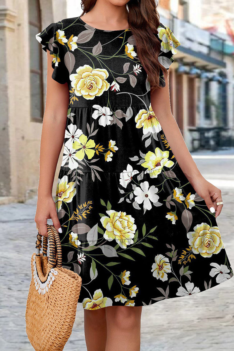 Elegant Floral Patchwork O Neck A Line Dresses