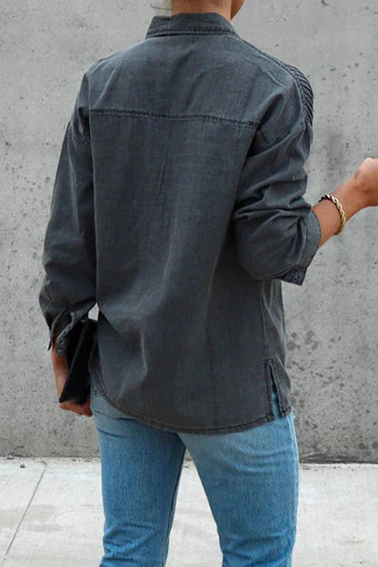 Casual Street Solid Fold Turndown Collar Tops