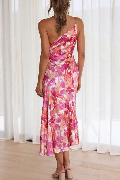 Elegant Floral Backless Oblique Collar Trumpet Mermaid Dresses