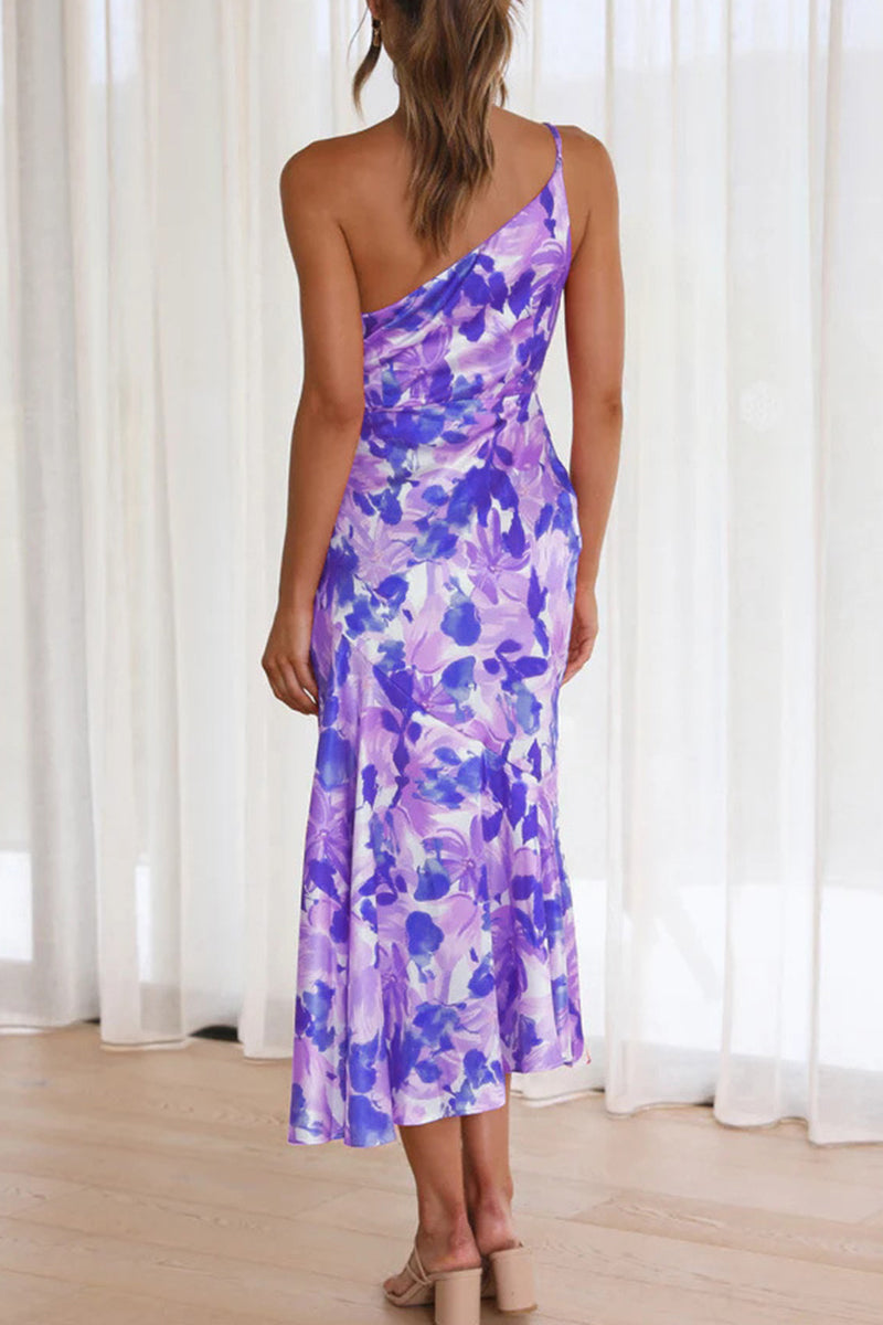 Elegant Floral Backless Oblique Collar Trumpet Mermaid Dresses