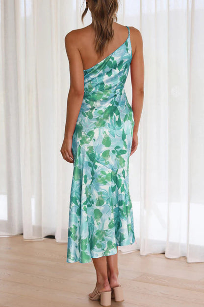 Elegant Floral Backless Oblique Collar Trumpet Mermaid Dresses