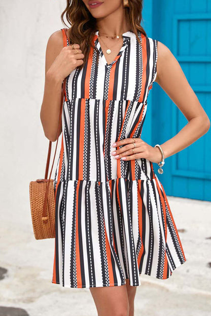 Casual Striped Patchwork V Neck A Line Dresses