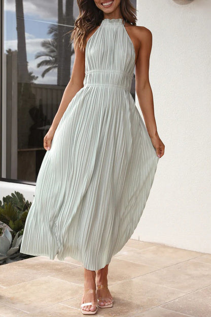 Elegant Solid Backless Fold Halter Waist Skirt Dresses(4 Colors)