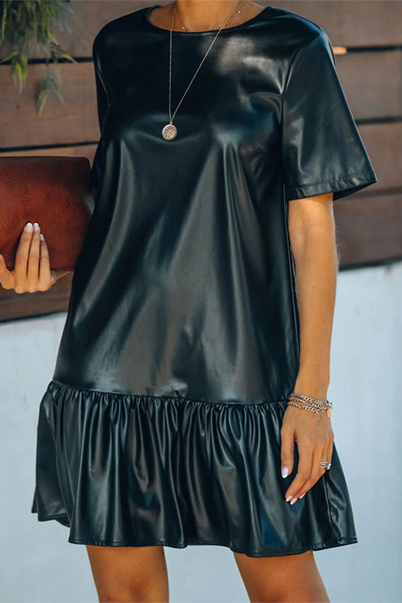 Casual Street Solid Flounce O Neck Short Sleeve Dress