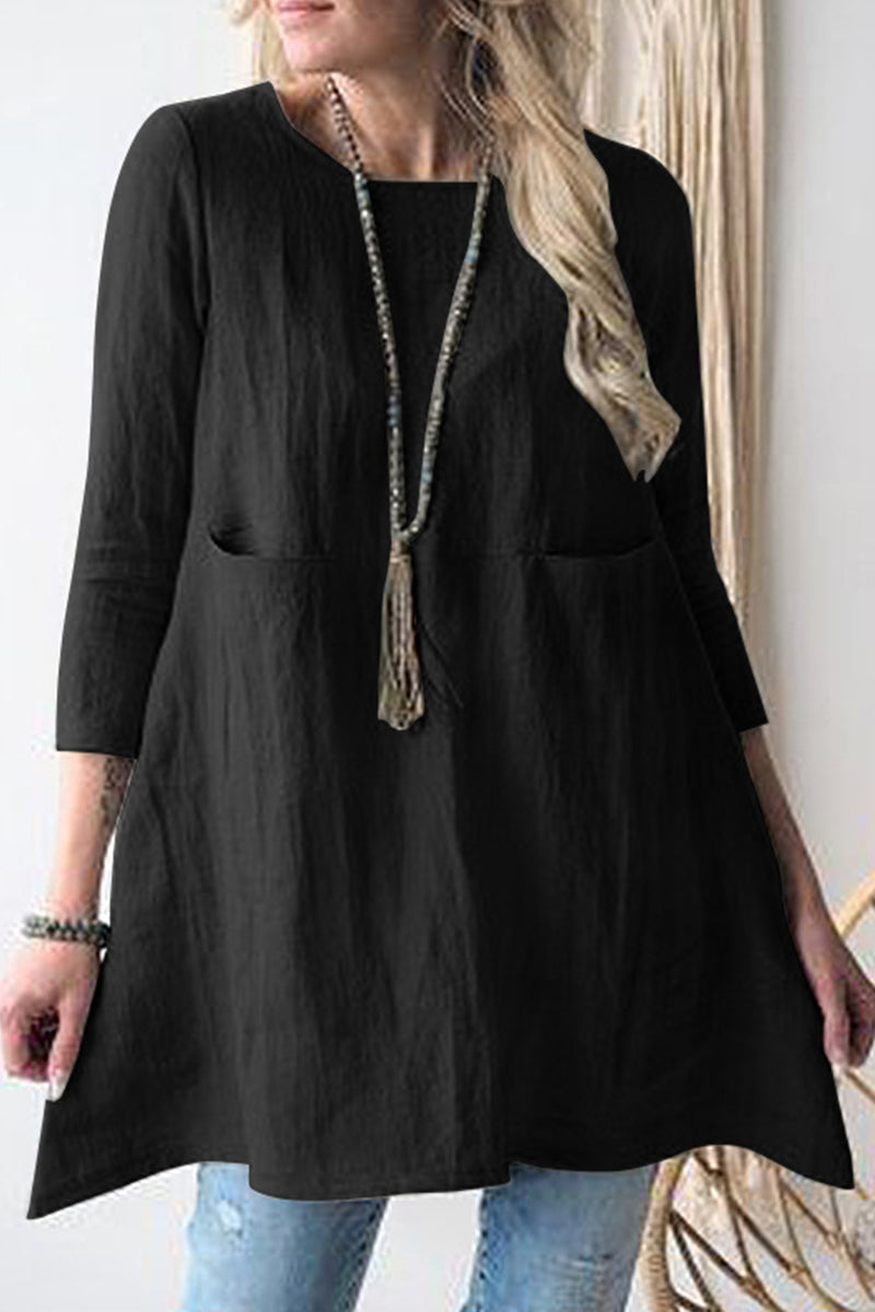 Casual Solid Pocket O Neck A Line Dresses