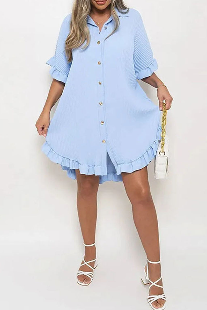 Casual Solid Patchwork Turndown Collar Shirt Dress Dresses