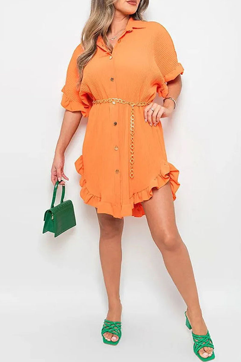 Casual Solid Patchwork Turndown Collar Shirt Dress Dresses