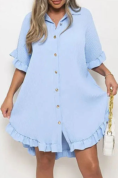 Casual Solid Patchwork Turndown Collar Shirt Dress Dresses