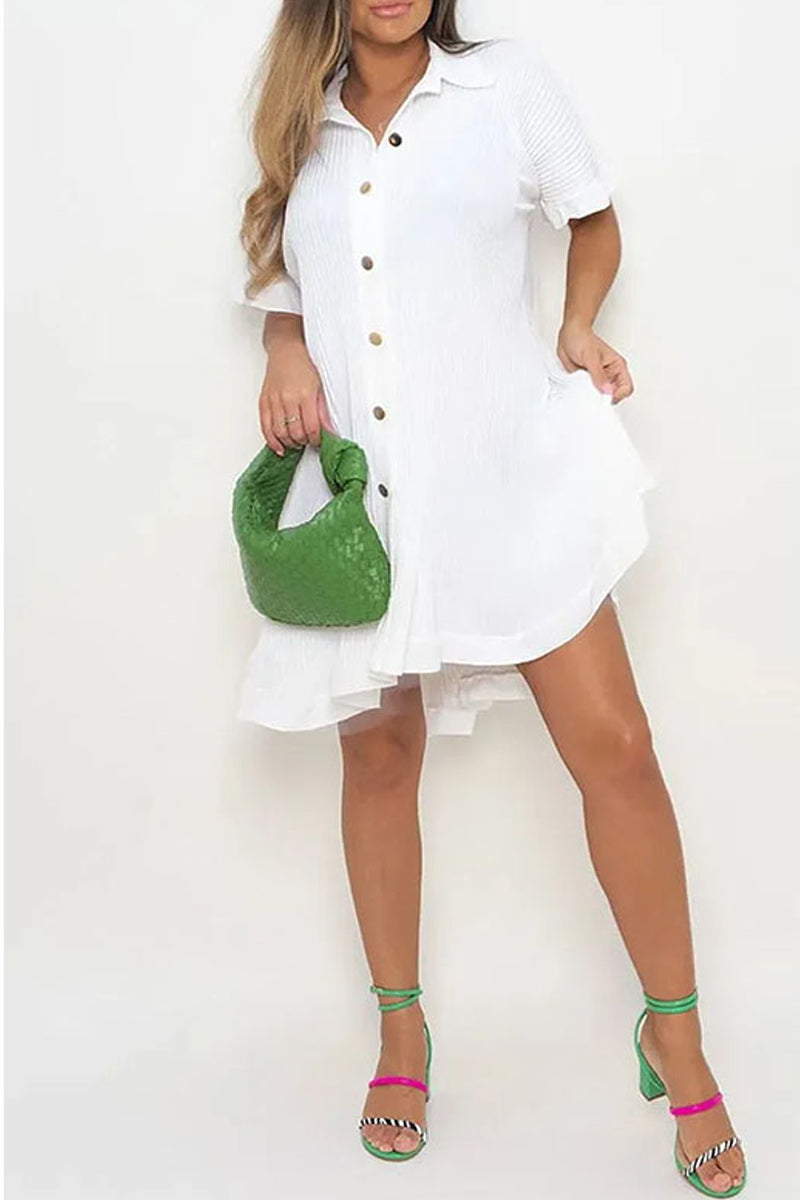 Casual Solid Patchwork Turndown Collar Shirt Dress Dresses