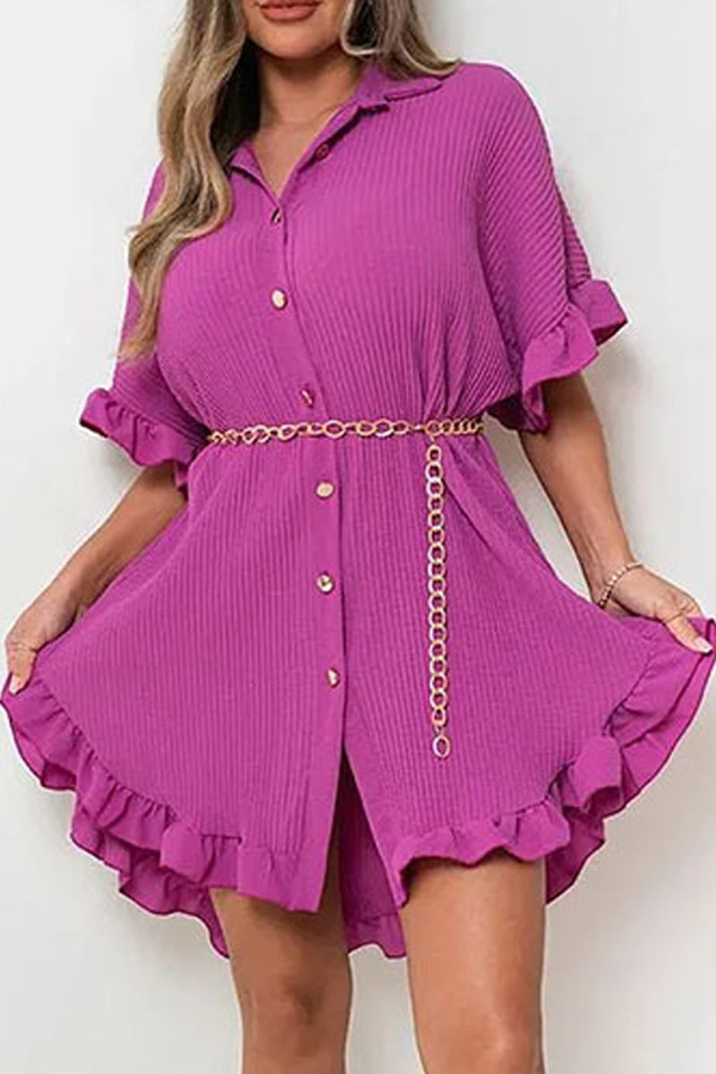 Casual Solid Patchwork Turndown Collar Shirt Dress Dresses