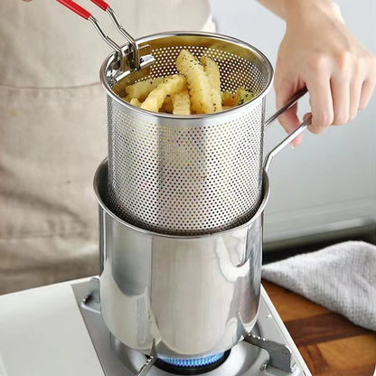 Versatile Stainless Steel Deep Fry Pot - Perfect for Crispy Tempura, Fries, Chicken | Safe, Durable & Easy-Clean