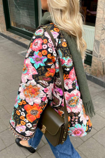 Casual College Floral Patchwork O Neck Outerwear