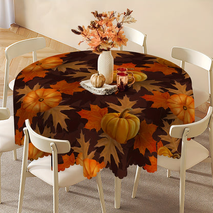 1pc, Round Tablecloth, Autumn Leaf Thanksgiving Pumpkin Table Cloth, Fall Tablecover, Waterproof Stain Wrinkle Free, Circle Tablecloth, Indoor And Outdoor Table Cover, For Home Kitchen Dining Party Decoration