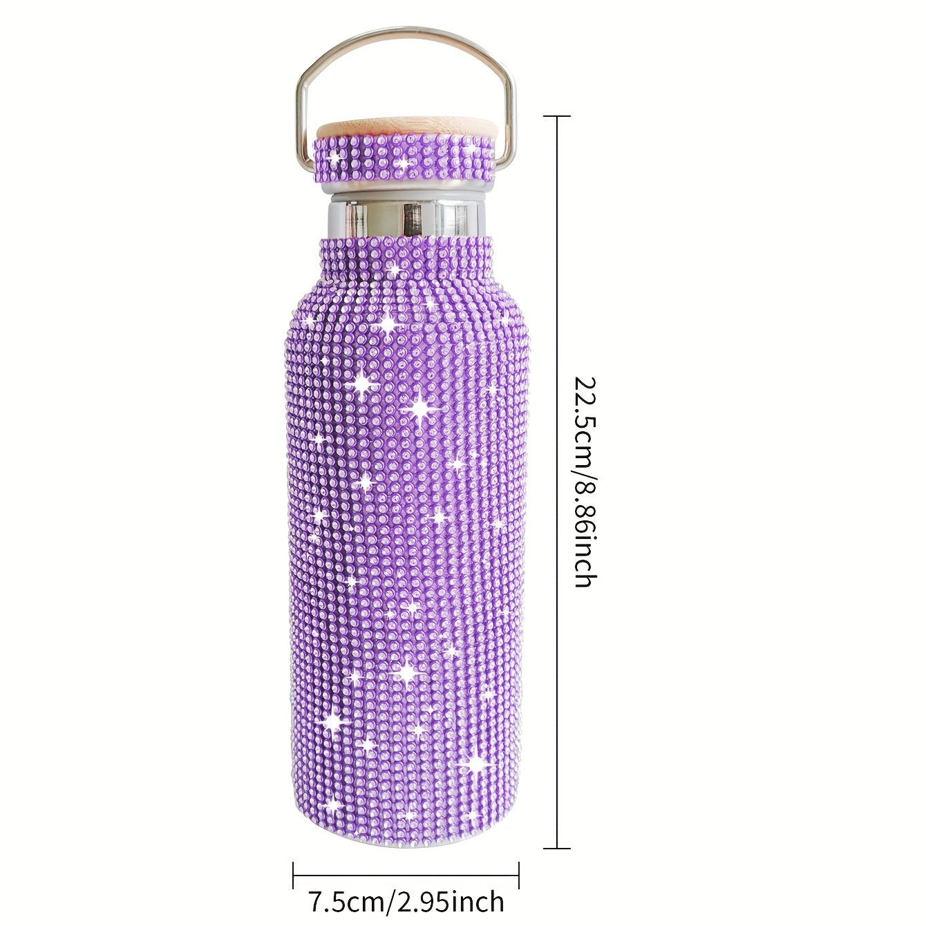 1pc, Sparkling Studded Vacuum Flask, Stainless Steel Insulated Water Bottles, 500ml/17oz Travel Thermal Cups, For Hot And Cold Beverages, Summer Winter Drinkware, Gifts