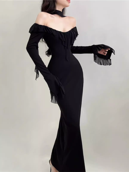 - Sexy Black Long Dress GEU1518