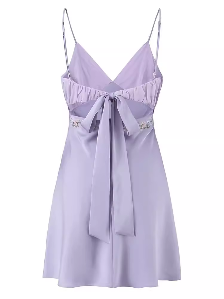 - Sexy Purple V Neck Mini Dress  GEU1410