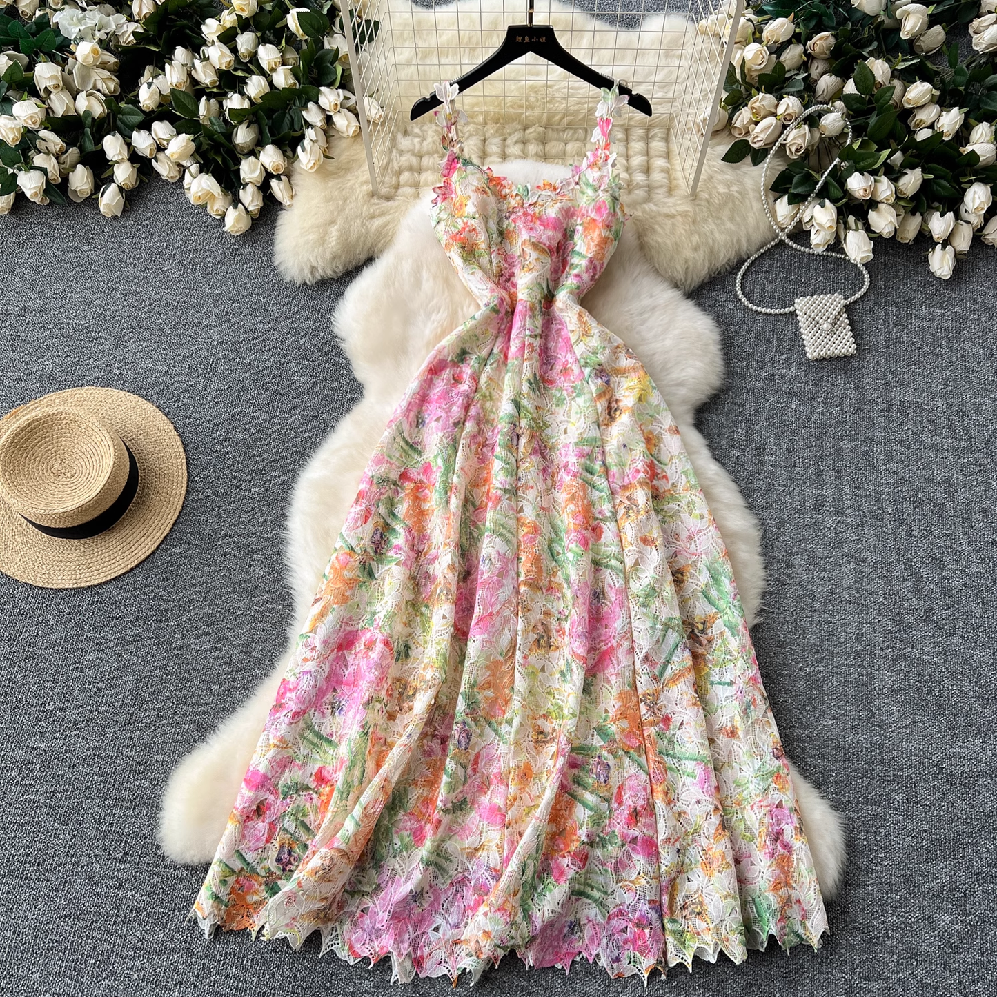 - Women's summer palace style floral suspender dress GEU1465