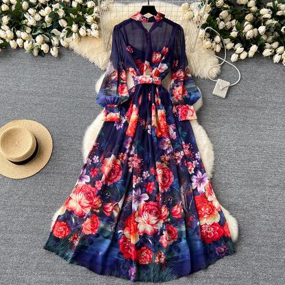 - French court retro elegant printed dress GEU1096