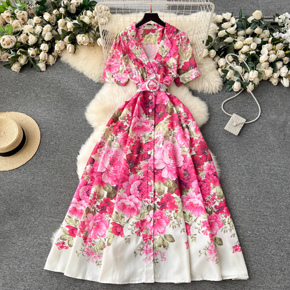 - New style suit collar buttoned long dress for women GEU1175