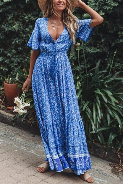 vmtvr - Floral Print Short Sleeve Maxi Dress