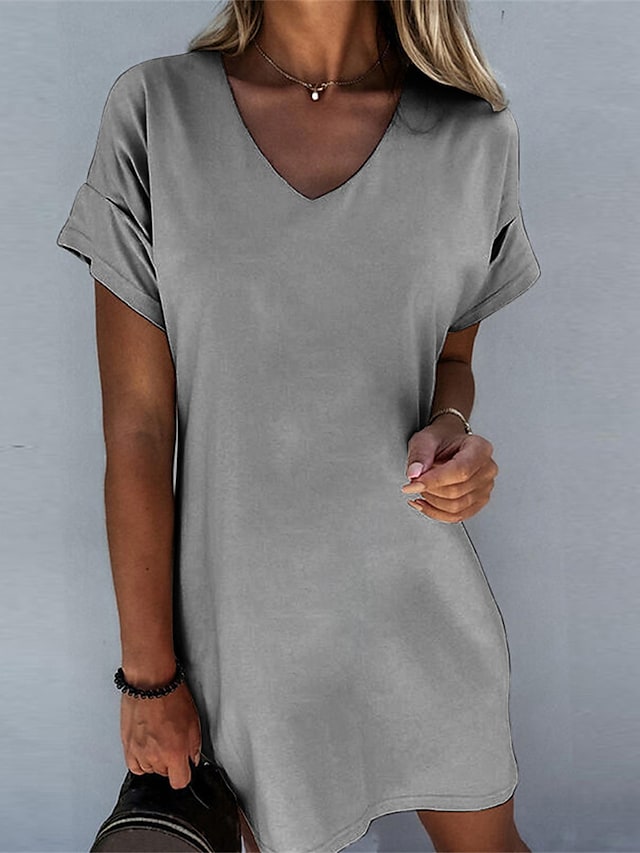 Women's Casual Dress T Shirt Dress Tee Dress Summer Dress Plain Loose V Neck Mini Dress Active Fashion Outdoor Daily Short Sleeve Loose Fit Black White Gray Spring Summer S M L XL XXL