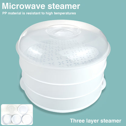 Deluxe Multi-Tier Microwave Steamer System - Durable, Power-Free, Double Boiler for Quick Steaming Vegetables, Rice, Fish, Buns, Dumplings - Ideal for Home Kitchen and Restaurant Use, Easy to Clean, Space-Saving Design