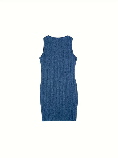 Bodycon Solid Ribbed Knitted Dress - High Elasticity, Strapless, Sleeveless, Casual, Customized Fit - Perfect for Spring & Summer, All Seasons, Womens Clothing