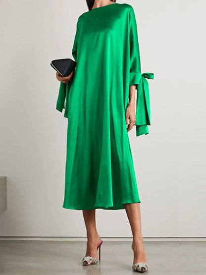 Original Urban Bowknot Tied Sleeves Green Midi Dress