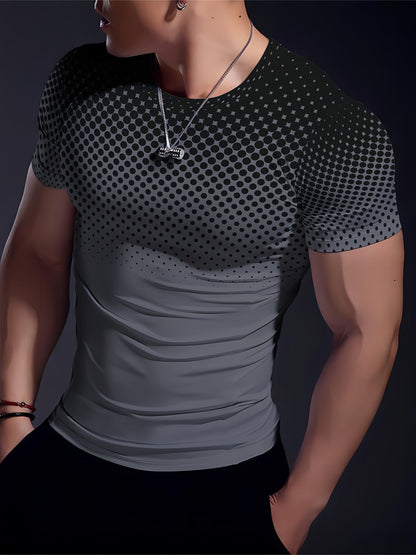 Men's Stylish Polka Dot Muscle Fit T-Shirt - Breathable Compression, Moisture-Wicking, Quick-Drying, Comfy Top for Summer Sports, Fitness, and Casual Wear - Perfect for Active Men