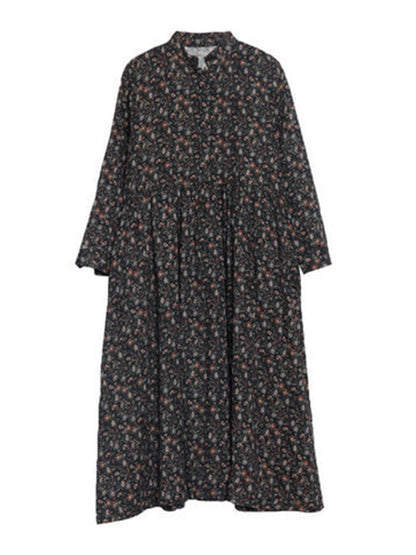 vmtvr - Vintage Floral Stand Collar Midi Dress