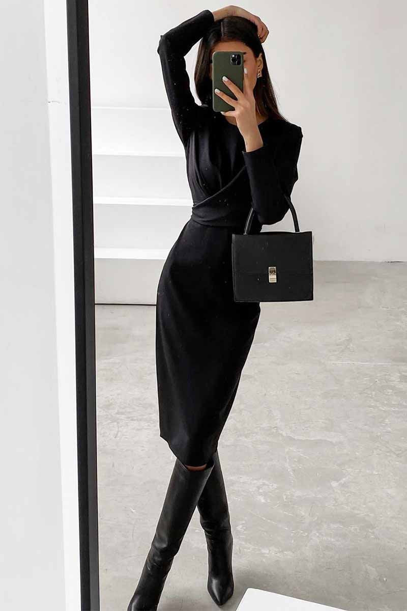 vmtvr Fashion Long Sleeve Waist Midi Dress