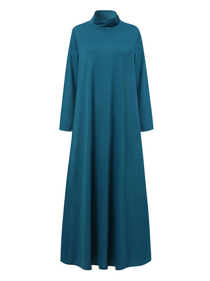 Casual Loose 4 Colors High-Neck Long Sleeves Maxi Dress