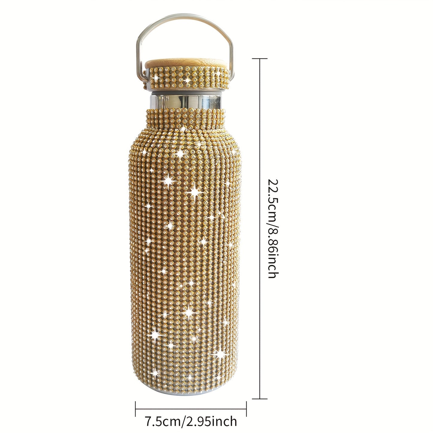 1pc, Sparkling Studded Vacuum Flask, Stainless Steel Insulated Water Bottles, 500ml/17oz Travel Thermal Cups, For Hot And Cold Beverages, Summer Winter Drinkware, Gifts