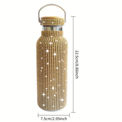 1pc, Sparkling Studded Vacuum Flask, Stainless Steel Insulated Water Bottles, 500ml/17oz Travel Thermal Cups, For Hot And Cold Beverages, Summer Winter Drinkware, Gifts