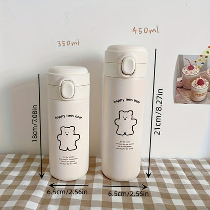 1pc, Cute Bear Vacuum Flask, Stainless Steel Insulated Water Bottles, Travel Thermal Cups, For Hot And Cold Beverages, Summer Winter Drinkware, Gifts