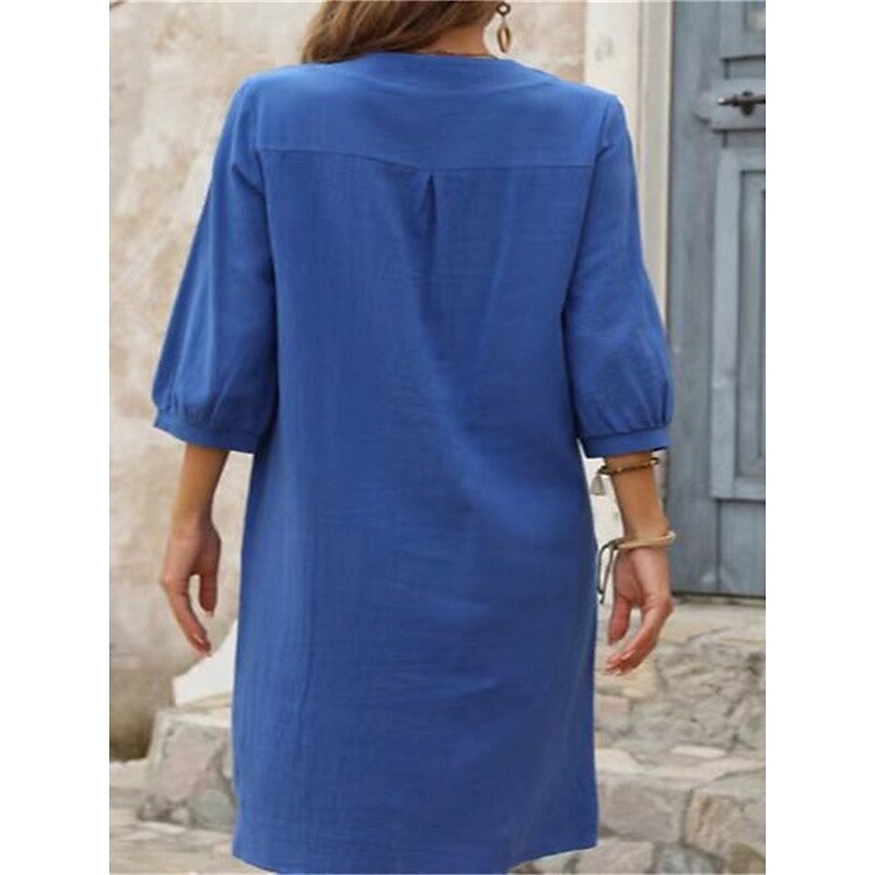 Women's Casual Dress Shift Dress Summer Dress Plain Button Pocket Crew Neck Midi Dress Active Basic Outdoor Daily Half Sleeve Loose Fit Black Navy Blue Blue Spring Summer S M L XL XXL