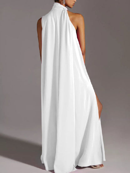 vmtvr - Sleeveless Solid Color Split-Side Round-Neck Maxi Dresses