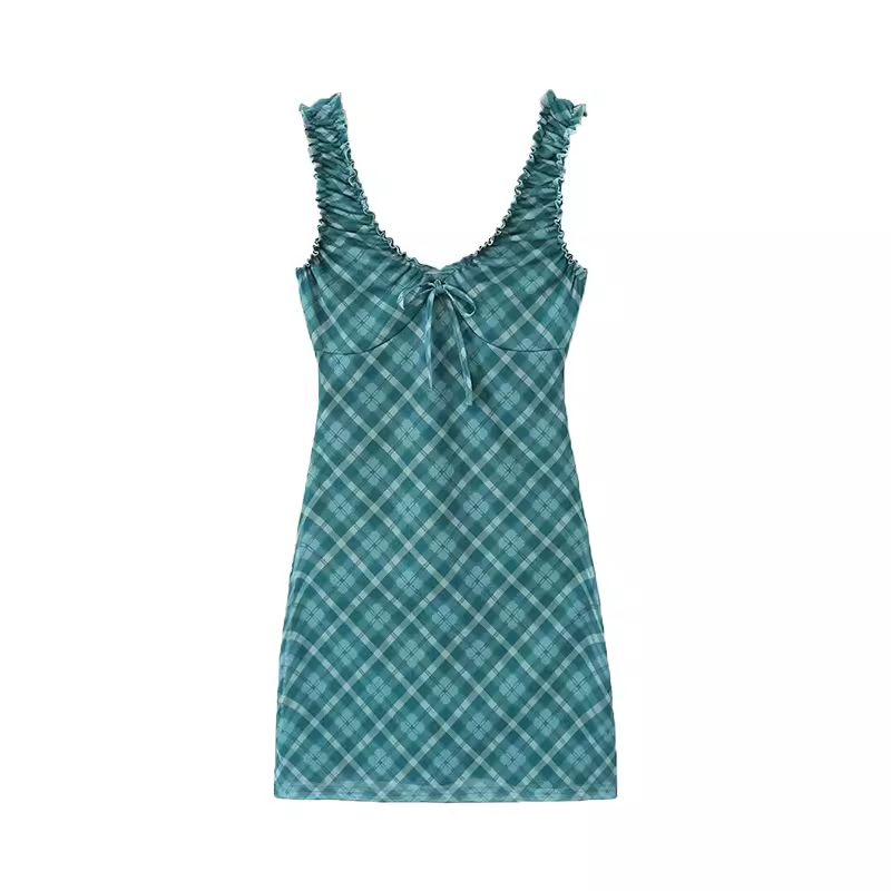 - V-neck plaid dress women's summer GEU1358