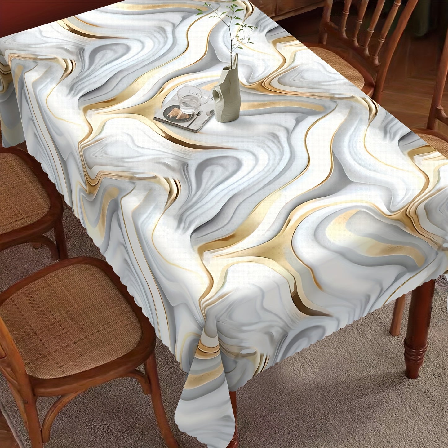 1pc Spring-Themed Marble Rectangle Tablecloth - Stain-Resistant, Erasable, Waterproof, and Easy-to-Clean - Decorative Table Cover for Home, Kitchen, Restaurant, and Easter Celebrations