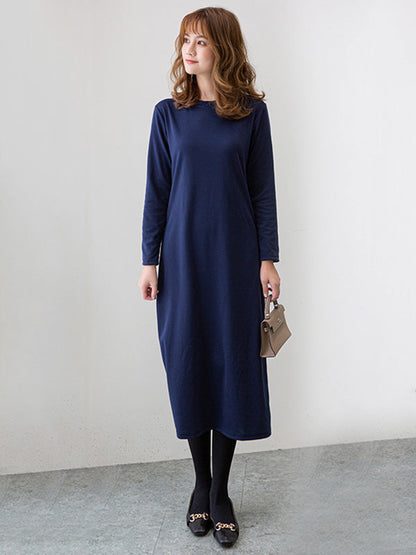 vmtvr - Simple Solid Color Round-Neck A-Line Midi Dress