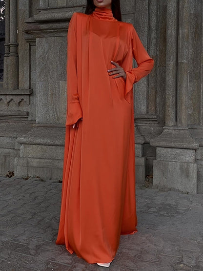 vmtvr - Flared Sleeves Long Sleeves Solid Color High-Neck Maxi Dresses