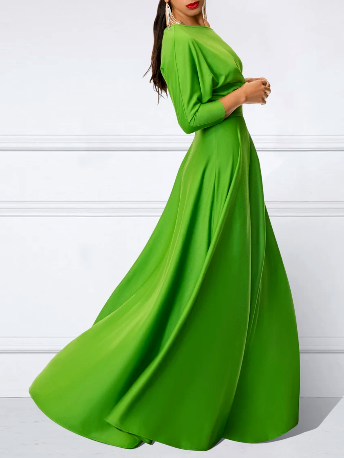 vmtvr - Loose Three-Quarter Sleeves Solid Color Off-The-Shoulder Maxi Dresses