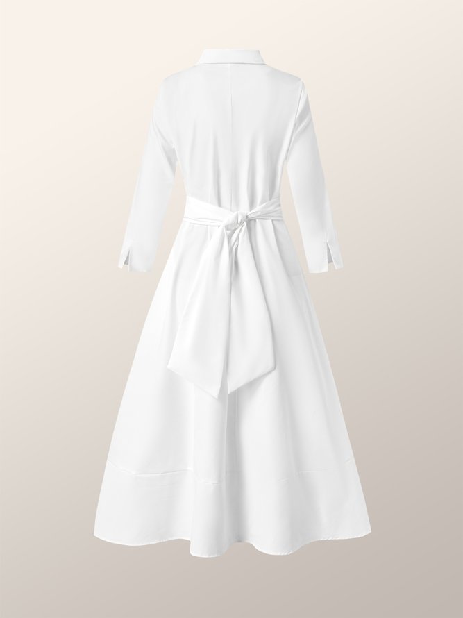 vmtvr - Stylish A-Line Long Sleeves Pleated Solid Color Lapel Midi Dresses