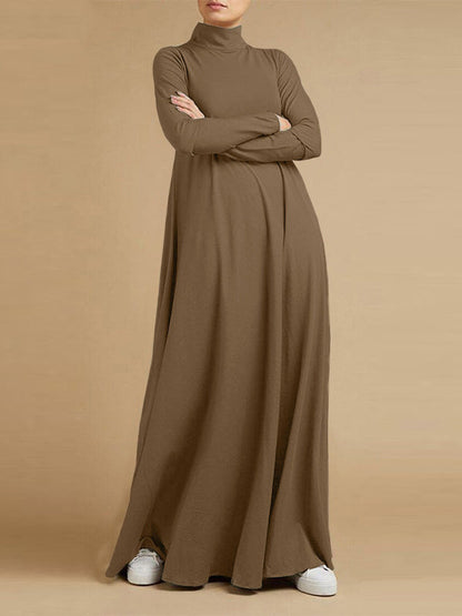 Casual Loose 4 Colors High-Neck Long Sleeves Maxi Dress