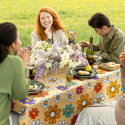 1pc Rectangle Embroidered Linen Tablecloth - Wrinkle-Free, Spring-Inspired Kitchen & Dining Table Linens for Outdoor and Indoor Use