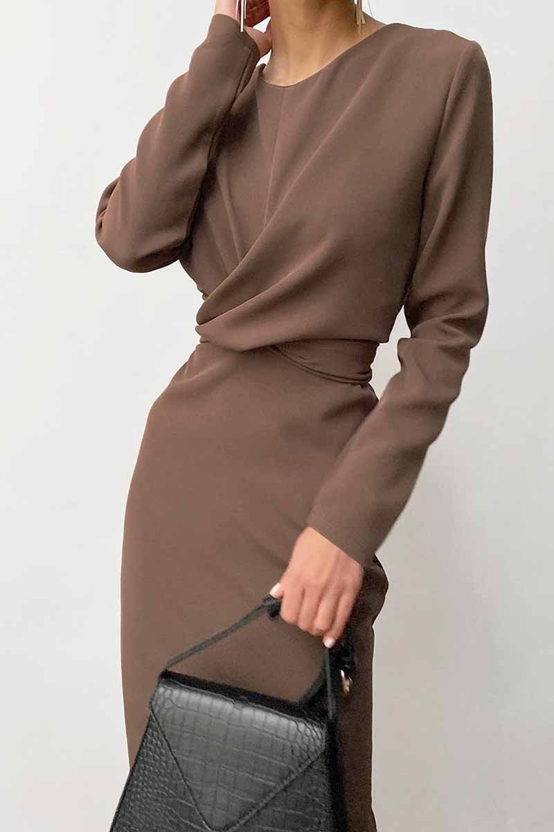 vmtvr Fashion Long Sleeve Waist Midi Dress