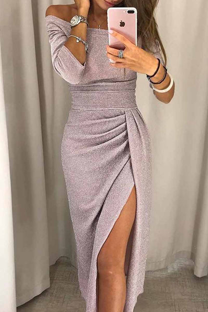 Wrap Hip Slit Collar Maxi Dresses